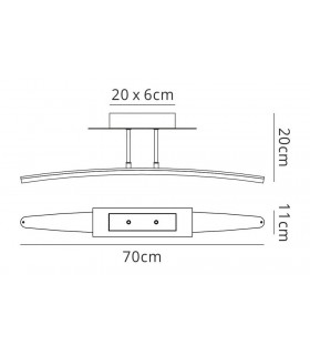 Semi Flush Ceiling 20W LED 70cm Bar 3000K, 1800lm, Satin Aluminium, Frosted Acrylic - 2