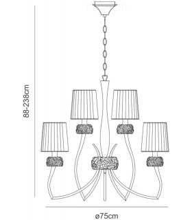 2 Tier Ceiling Pendant 6+3 Light E14, Antique Brass with Cream Shades - 2