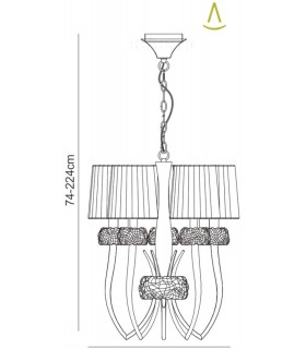 Slim Ceiling Pendant 5 Light E27, Antique Brass with Cream Shades - 2