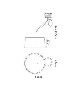 Multi Position Ceiling Pendant with White Shade 1 Light E27, Matt White, Beech with Ivory White Shade - 2