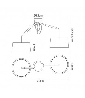 Ceiling Pendant with Black Shade 2 Light E27, Matt Black, Beech with Black Shades - 2
