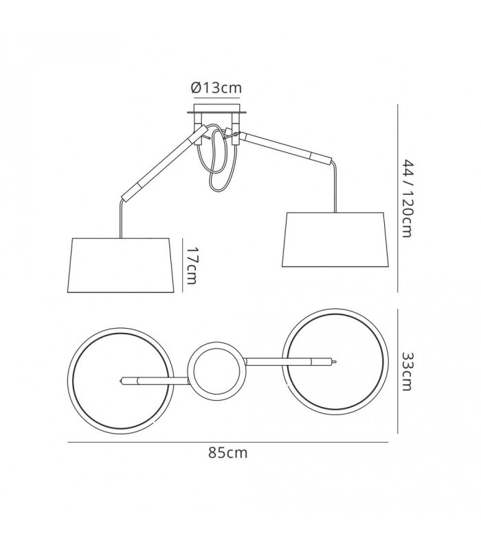 Ceiling Pendant with Black Shade 2 Light E27, Matt Black, Beech with Black Shades - 2
