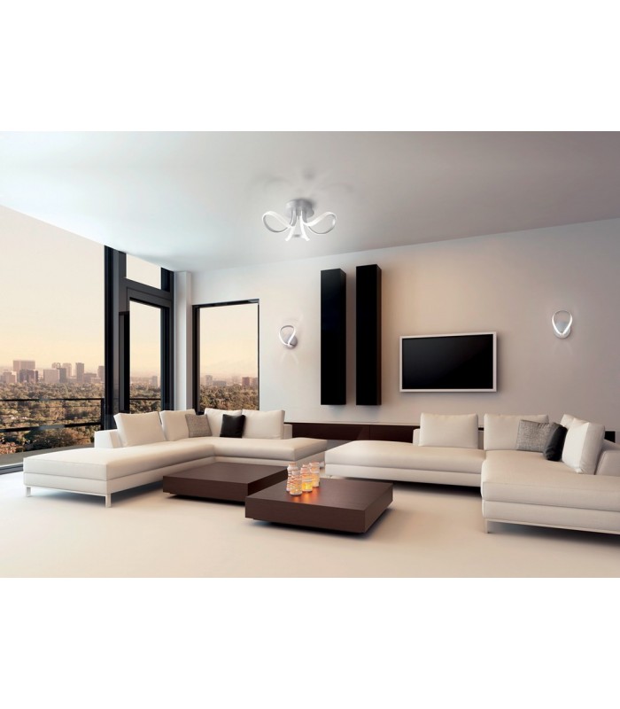 Semi Flush Ceiling 36W LED 2 Looped Arms 3000K, 2850lm, Silver, Frosted Acrylic - 3