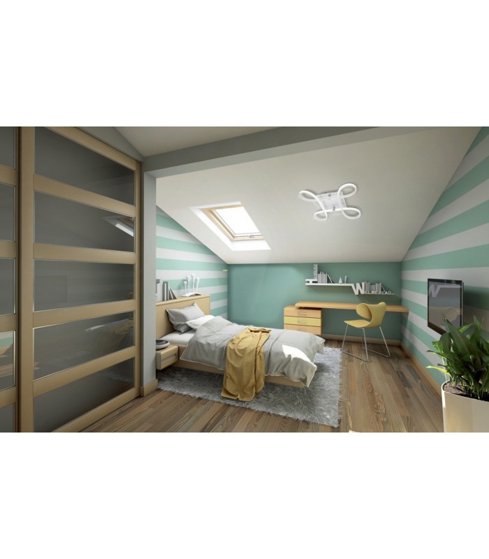 Flush Ceiling 40W LED 4 Looped Arms 3000K, 3100lm, Silver, Frosted Acrylic, Polished Chrome - 3