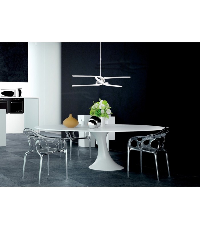 Flush Ceiling 40W LED 4 Looped Arms 3000K, 3100lm, Silver, Frosted Acrylic, Polished Chrome - 4