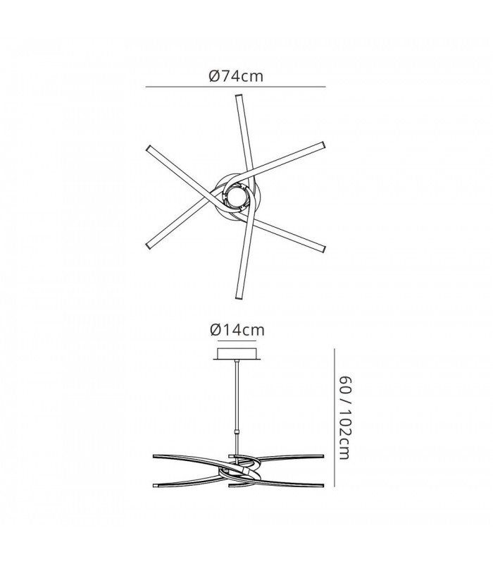 Semi Flush Ceiling 45W LED Curved Arms 3000K, 3150lm, Silver, Frosted Acrylic, Polished Chrome - 2