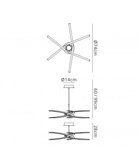Semi Flush Ceiling 45W LED Curved Arms 3000K, 3150lm, Dimmable, Silver, Frosted Acrylic, Polished Chrome - 2