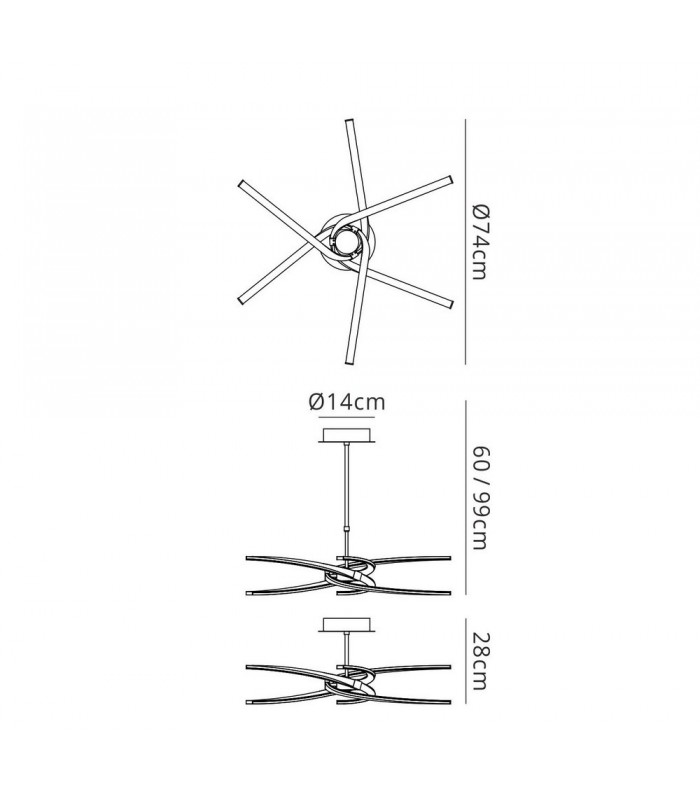 Semi Flush Ceiling 45W LED Curved Arms 3000K, 3150lm, Dimmable, Silver, Frosted Acrylic, Polished Chrome - 2