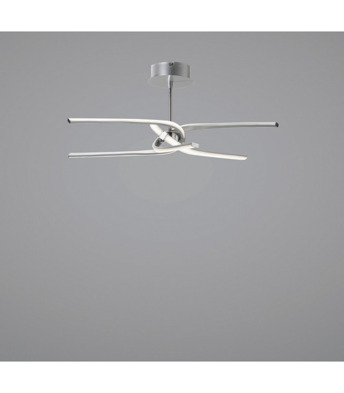 Semi Flush Ceiling 45W LED Curved Arms 3000K, 3150lm, Dimmable, Silver, Frosted Acrylic, Polished Chrome - 5