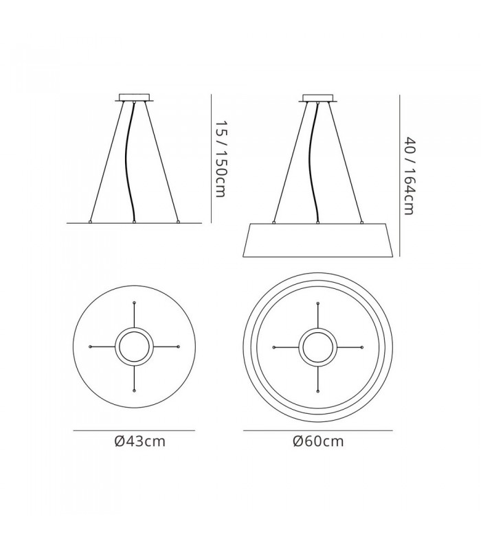 Ceiling Pendant Kit 59cm, Polished Chrome, White Acrylic - 2