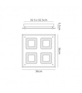 Flush Light 36cm Square 24W LED 4000K, 1350lm, Polished Chrome, Sand Diamond - 2