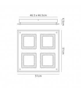 Flush Light 51cm Square 48W LED 4000K, 3100lm, Polished Chrome, Sand Diamond - 2