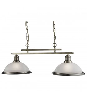 2 Light Ceiling Pendant Bar Antique Brass, Acid Glass, E27 - 1