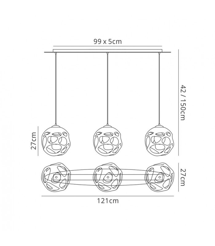 Ceiling Pendant 3 Light E27 Line, Gloss White, Polished Chrome - 2