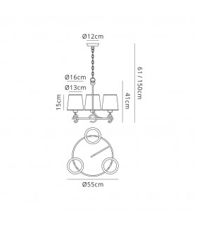 Ceiling Pendant 3 Light E27 with Taupe Shades Brown Oxide - 2