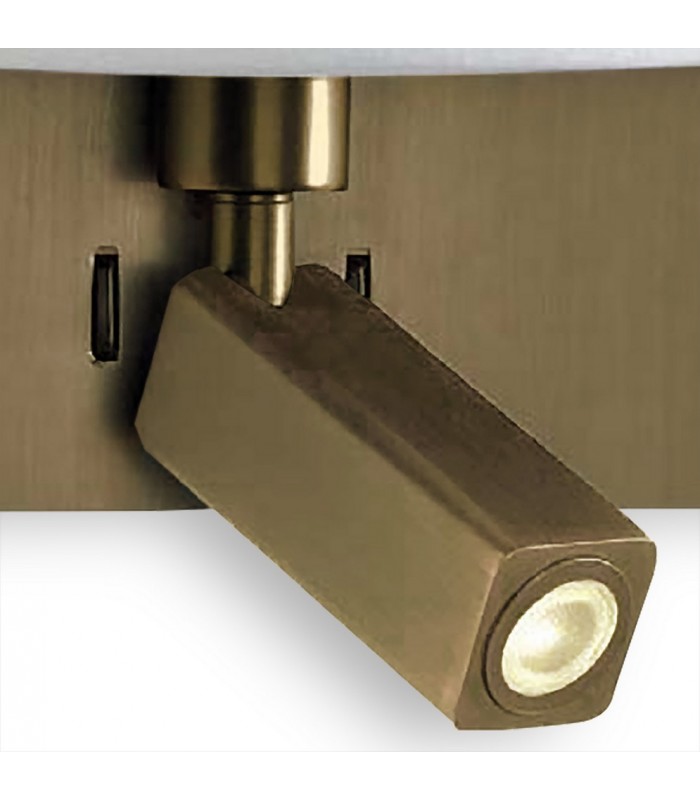 Wall Lamp with Large Back Plate 1 Light E27 + Reading Light 3W LED with White Shade Bronze 4000K, 200lm, - 3