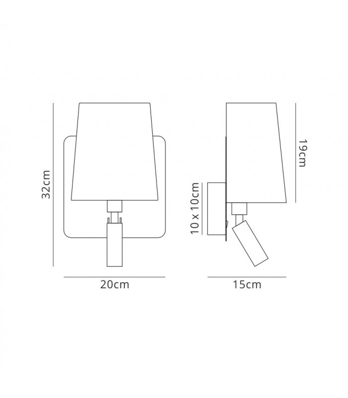 Wall Lamp with Large Back Plate 1 Light E27 + Reading Light 3W LED with White Shade Satin Nickel 4000K, 200lm, - 2
