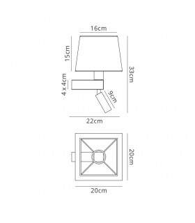 Wall Lamp 1 Light (SHADE SOLD SEPARATELY) E27 + Reading Light 3W LED Bronze 4000K, 200lm, - 2