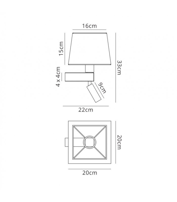 Wall Lamp 1 Light (SHADE SOLD SEPARATELY) E27 + Reading Light 3W LED Bronze 4000K, 200lm, - 2