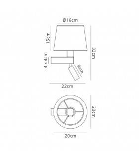 Wall Lamp 1 Light (SHADE SOLD SEPARATELY) E27 + Reading Light 3W LED Satin Nickel 4000K, 200lm, - 2