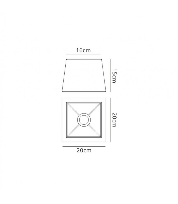 Black Square Shade 160, 200 x 152mm, Suitable for Wall Lamps - 2