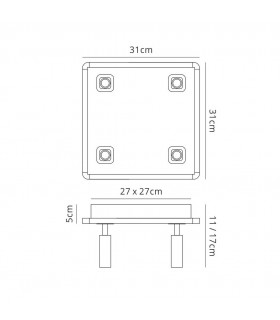 Ceiling Spotlight  4 Head with Backlit Light 40W LED Square Satin Nickel 4000K, 3000lm, - 2