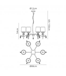 Ceiling Chandelier 6 Light E27 With White Shades Polished Chrome/Clear Crystal - 2