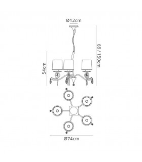 Ceiling Chandelier 5 Light E27 With White Shades Polished Chrome/Clear Crystal - 2