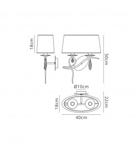Wall Lamp Right 2 Light E27 with White Shade Polished Chrome, Clear Crystal - 2