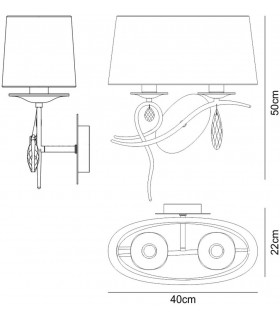 Wall Lamp Left 2 Light E27 with White Shade Polished Chrome, Clear Crystal - 2