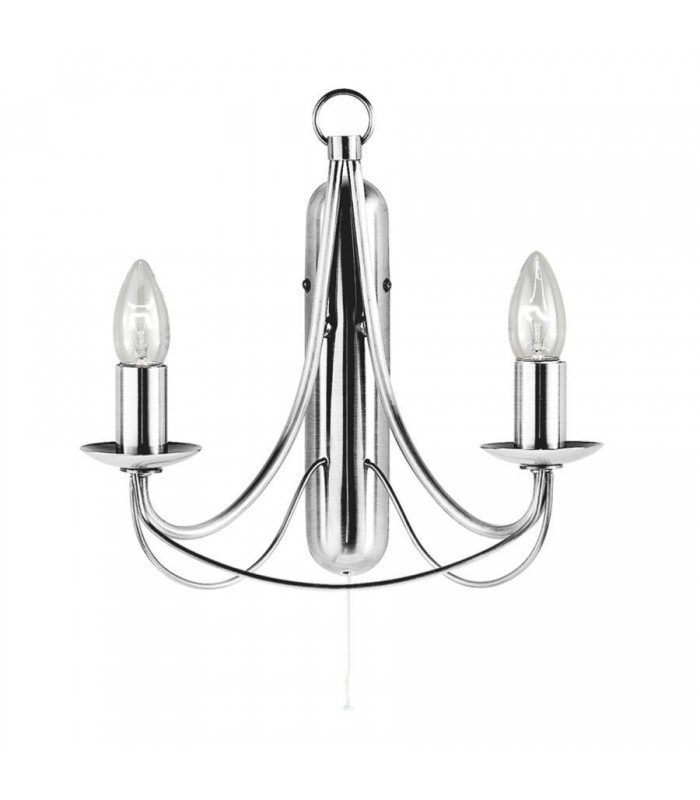 2 Light Candle Wall Light Satin Silver, E14 - 1