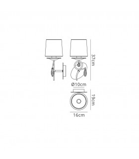 Wall Lamp 1 Light E27 with White Shade Polished Chrome, Clear Crystal - 2
