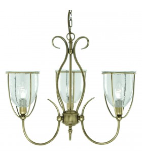 3 Light Multi Arm Ceiling Pendant Antique Brass with Seeded Glass Shades, E14 - 1