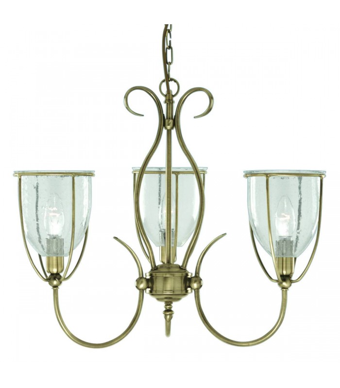 3 Light Multi Arm Ceiling Pendant Antique Brass with Seeded Glass Shades, E14 - 1