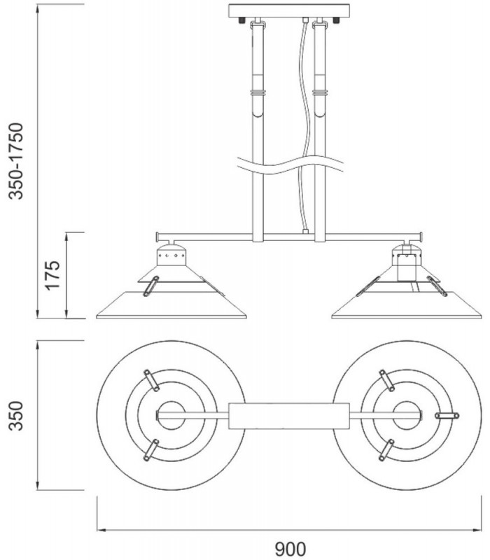 Ceiling 2 Light 2x40W E27, Sand Metal, Beige Belt - 2