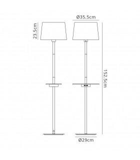 Floor Lamp with USB Socket, 1x23W E27, White, Beech with White Shade - 2
