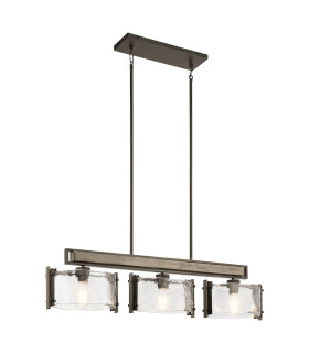 Aberdeen 3 Light Island Chandelier Distressed Grey Wood Effect & Old Bronze-1