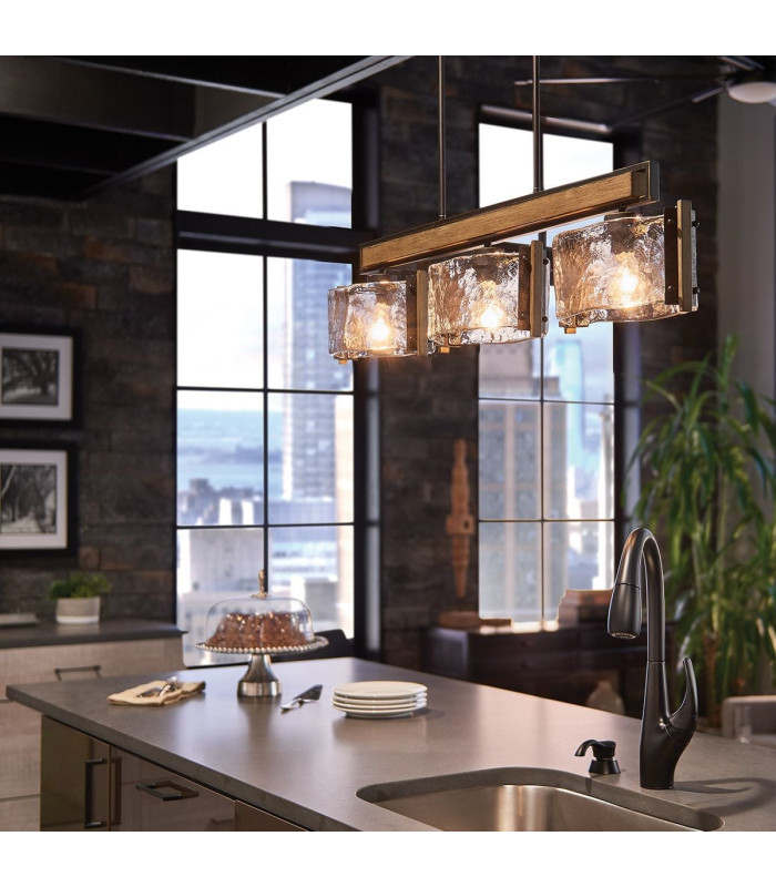 Aberdeen 3 Light Island Chandelier Distressed Grey Wood Effect & Old Bronze-4