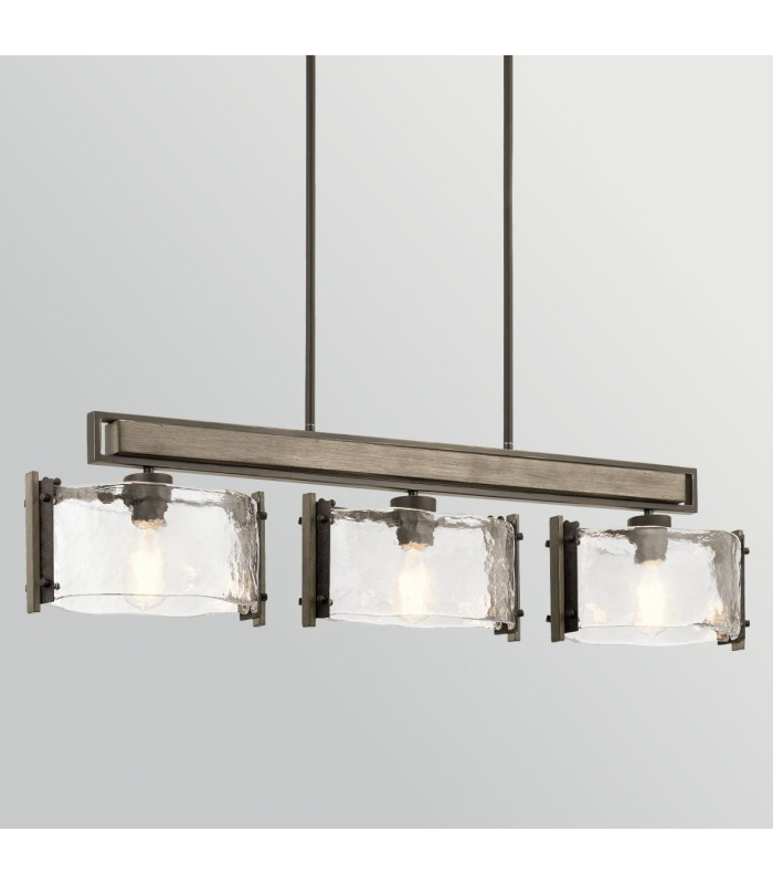 Aberdeen 3 Light Island Chandelier Distressed Grey Wood Effect & Old Bronze-6