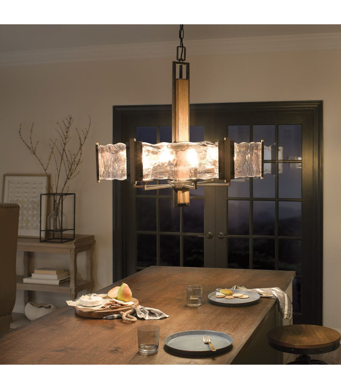 Aberdeen 6 Light Chandelier Distressed Grey Wood Effect & Old Bronze-4