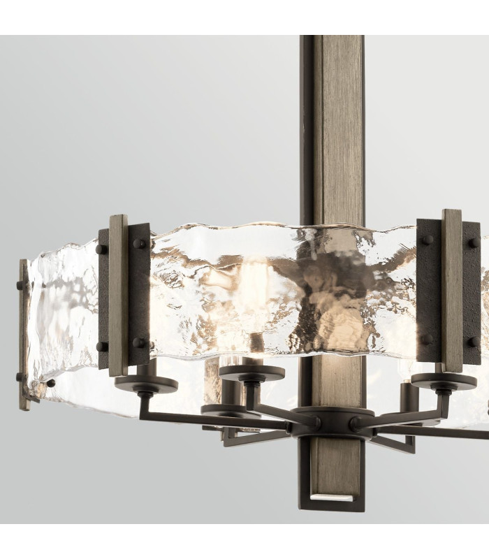 Aberdeen 6 Light Chandelier Distressed Grey Wood Effect & Old Bronze-7