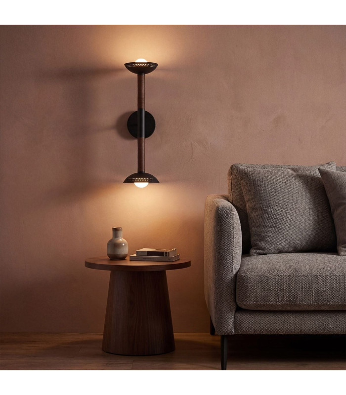 Arden Up Down Integrated LED Wall Light Matte Black Walnut Wood Veneer 3000K-2