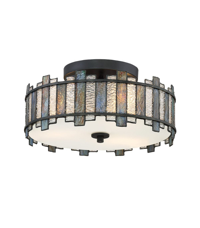 Sentry 2 Light Semi-Flush Ceiling Light Black & Art Glass-1