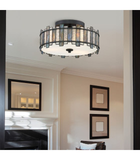 Sentry 2 Light Semi-Flush Ceiling Light Black & Art Glass-2