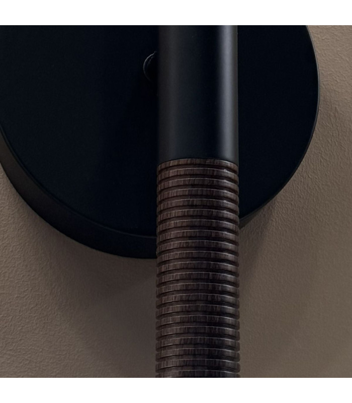 Arden Up Down Integrated LED Wall Light Matte Black Walnut Wood Veneer 3000K-7