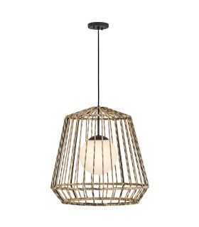 Arlen Large Outdoor Pendant Light Black & Rattan IP44-1