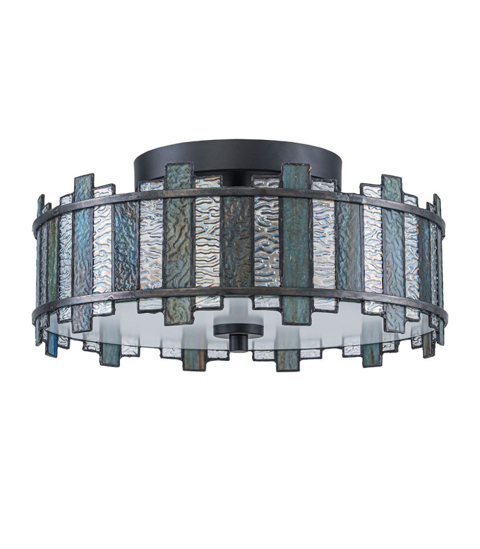 Sentry 2 Light Semi-Flush Ceiling Light Black & Art Glass-11