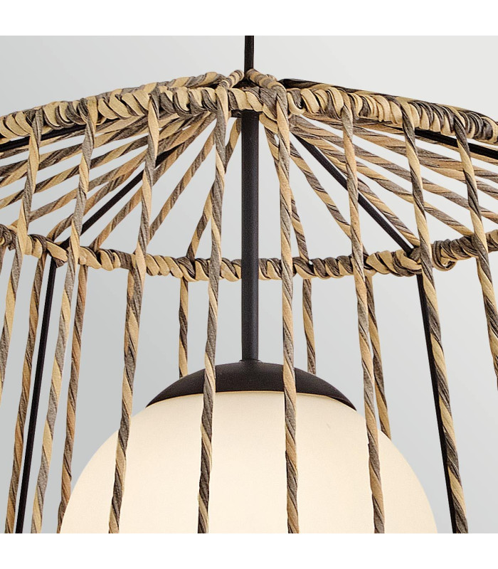 Arlen Large Outdoor Pendant Light Black & Rattan IP44-6