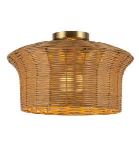Kai Flush Ceiling Light Brushed Gold & Rattan-1