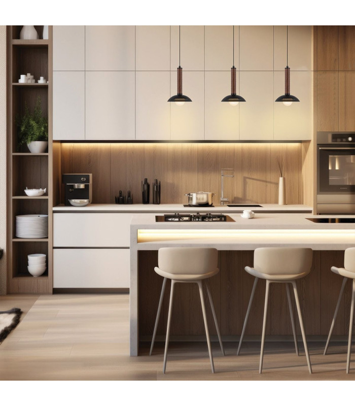 Arden Integrated LED Mini Pendant Light Matte Black Walnut Wood Veneer 3000K-2